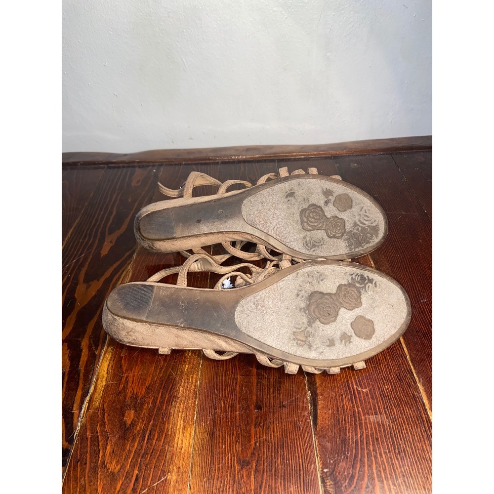 Carlos by Carlos Santana Tan Strappy Lace Up Gladiator Wedge Sandal Boho Y2K 8.5 - Picture 6 of 6